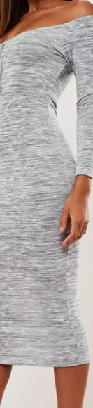 gray cut and sew off shoulder long sleeve midaxi d - Picture 4 of 4